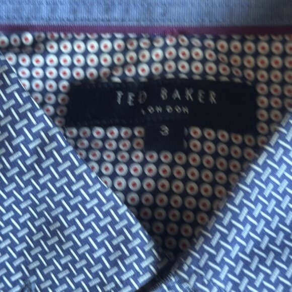 Ted Baker 3 Small Blue Hatch Pattern Button Front Shirt - Picture 3 of 6